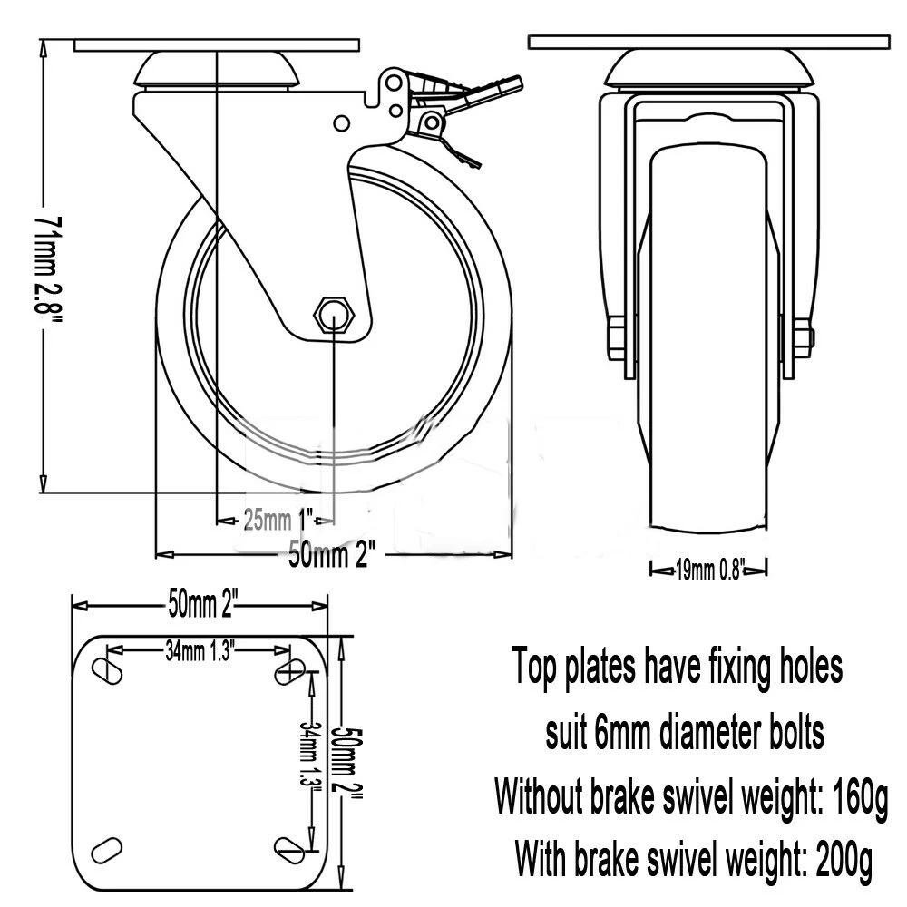 4PCS 2 inch Heavy Duty Casters Lockable Bearing Caster Wheels with Brakes Swivel Casters for Furniture and Workbench