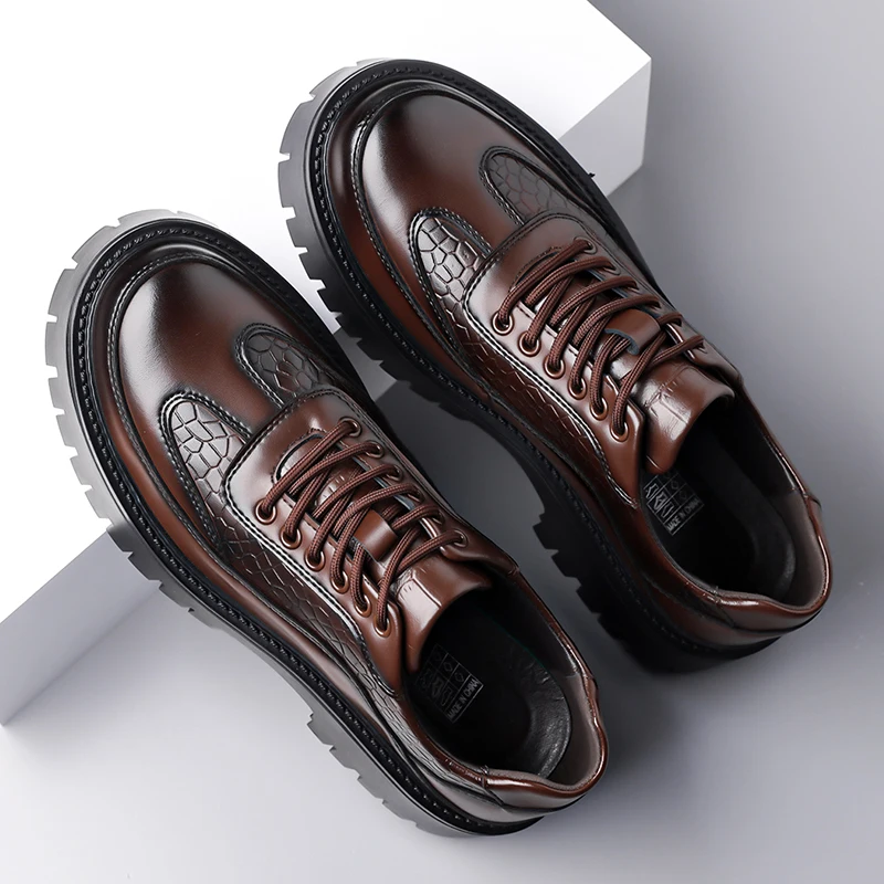 

Hot Selling Men Business Dress Shoes with Gear Soles Height Increase Splicing Crocodile Pattern Fashionable Plus Size Shoes