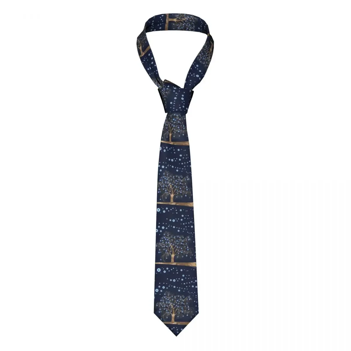 Charm Tree Gold On Dark Blue Necktie Mens Custom Silk Amulet Nazar Evil Eye Neck Ties for Office