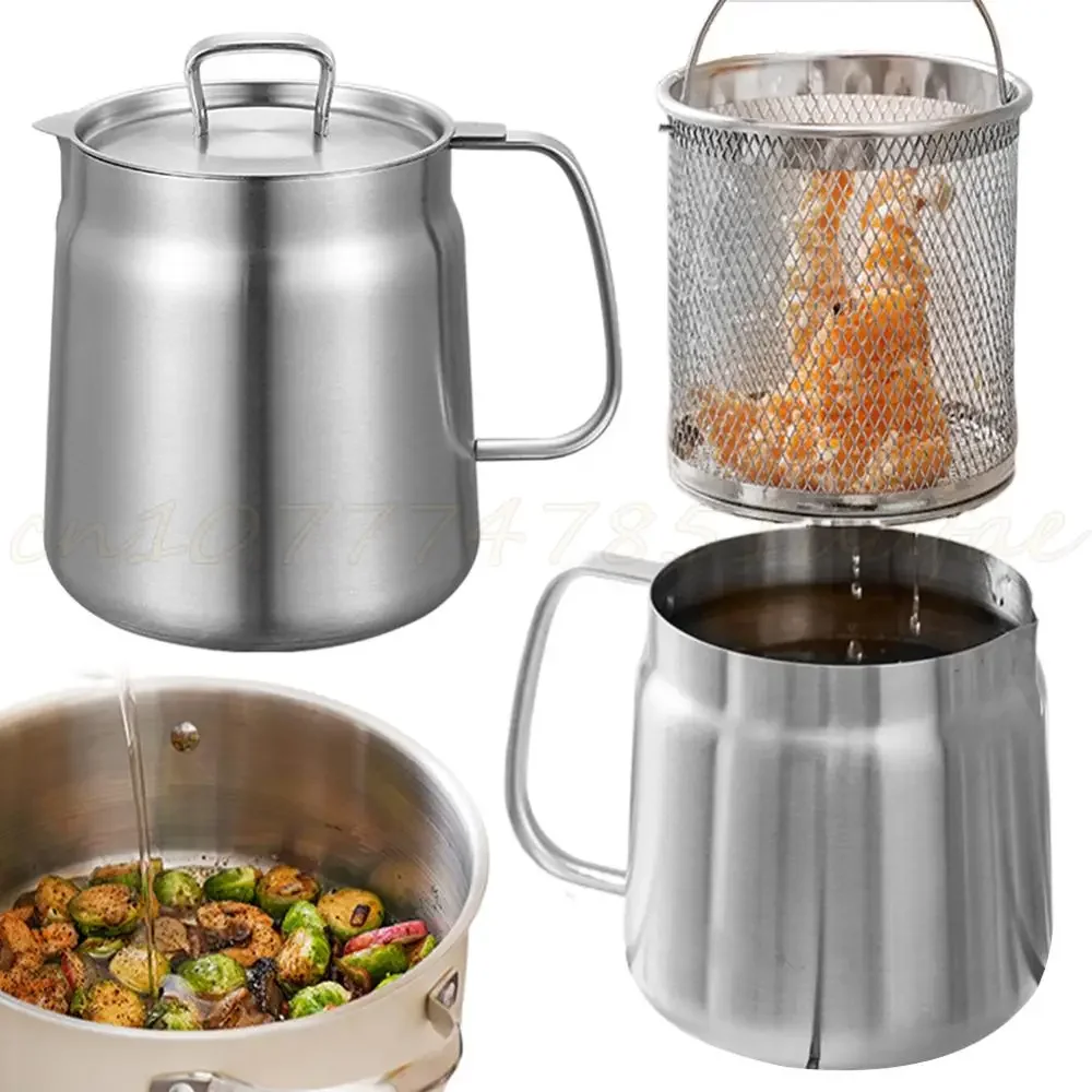 

1.5/2L Stainless Steel Versatile Oil Filter Vessel Large Capacity with Filter Fry Basket Deep Fryer Separating Grease Separator