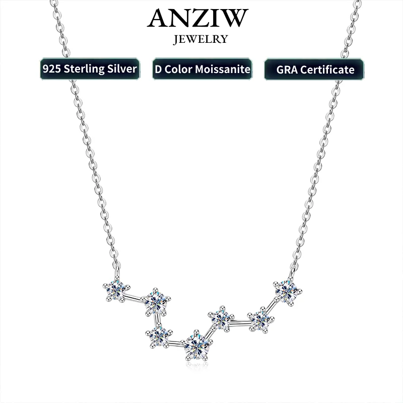 

Anziw The Big Dipper Star Necklace Silver 925 Sterling Round Moisasnite Pendant for Women Gift Birthday Party Charm Jewelry GRA