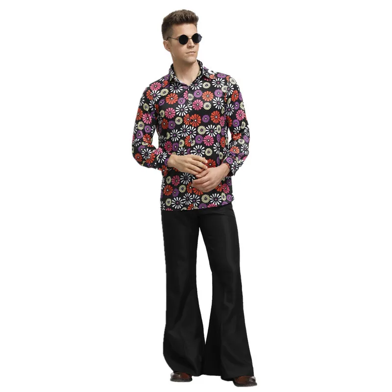 

Halloween Men's 60s 70s Disco Cosplay Shirt Pant Retro Groovy Hippie Go Go Girl Costume