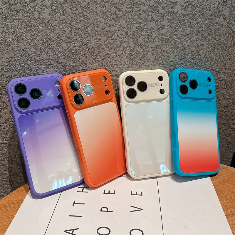 Luxury Candy Colors Gradient Phone Case For iPhone 17 16 15 14 Pro Max Large Window Glass Shockproof Protective Cover view 2