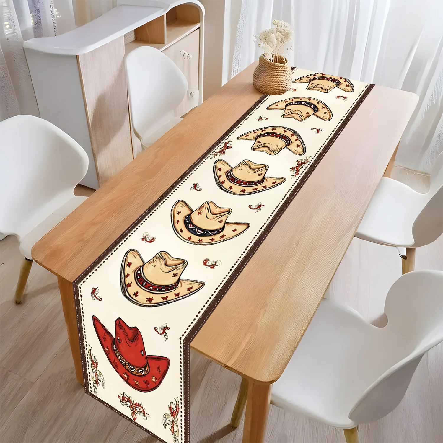 West Cowboy Polyester Table Runner Cowboy Hat Pattern Flag Cowboy Party Decoration Wedding Party Supplie Baby Shower Theme Decor