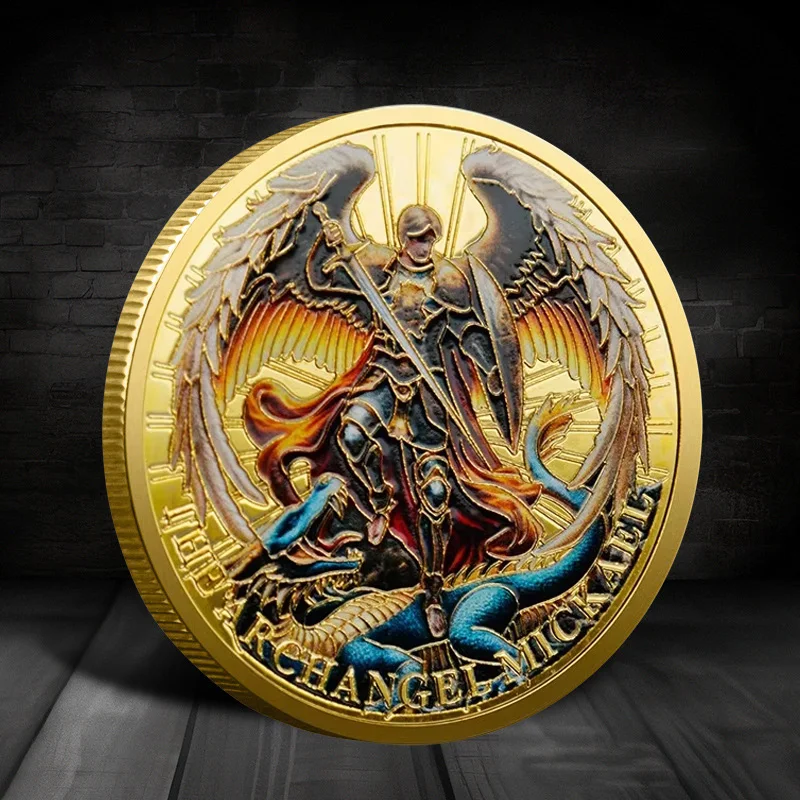 The Archangel Michael Gold plated Collectible Coin Archangel Guardian Angel Commemorative Coins view 4