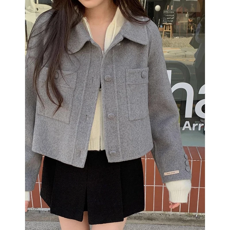 

Chic Winter Woolen Jaet Women's Loose Fit Single Button Notch Collar Coat ort Length Korean Sle Commute Faion
