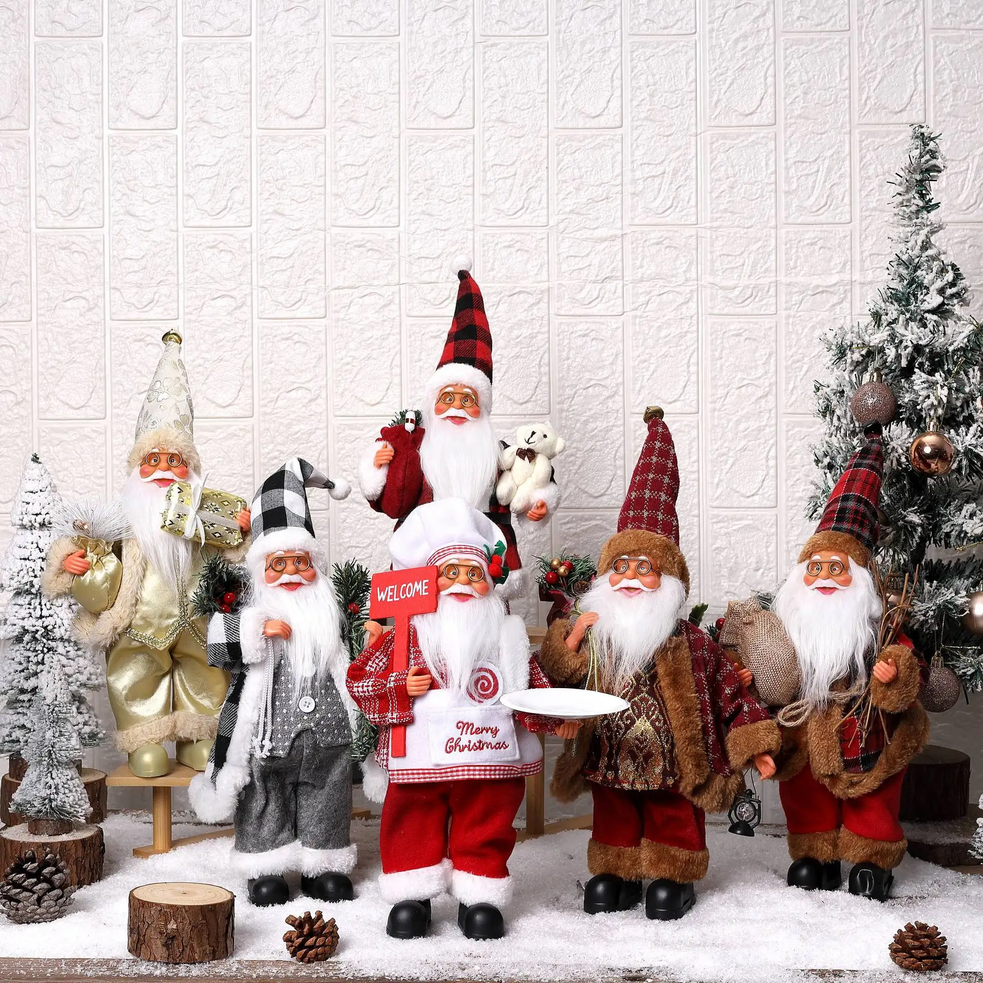 

Christmas 12 Inch Santa Claus Standing Figurine Doll Xmas Tree Table Window Decor Gift Pendant Drop Decoration Ornaments