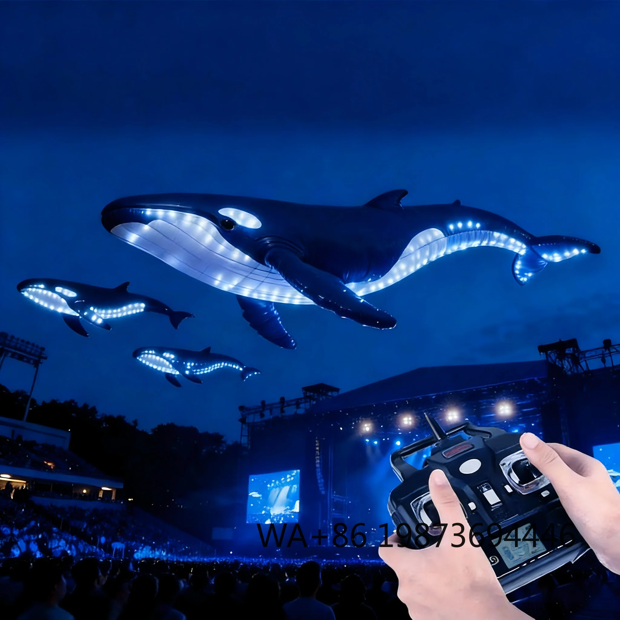 Bionic Inflatable Remote-Controlled Flying Whale Toy Performance Prop for Scenic Spots Malls and Aquariums