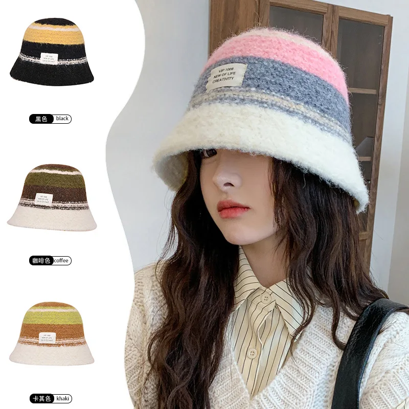 

Bucket Hat Women Autumn Winter Warm Matching Color Knitted Basin Cap Woolen Outdoor Fashion M569