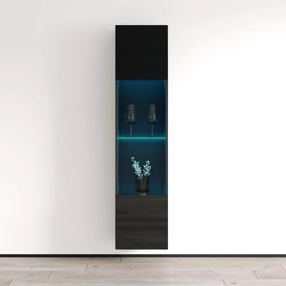 

Wall Mounted Bookcase - Modern Rectangular Storage Media Bookcase with LED Light System