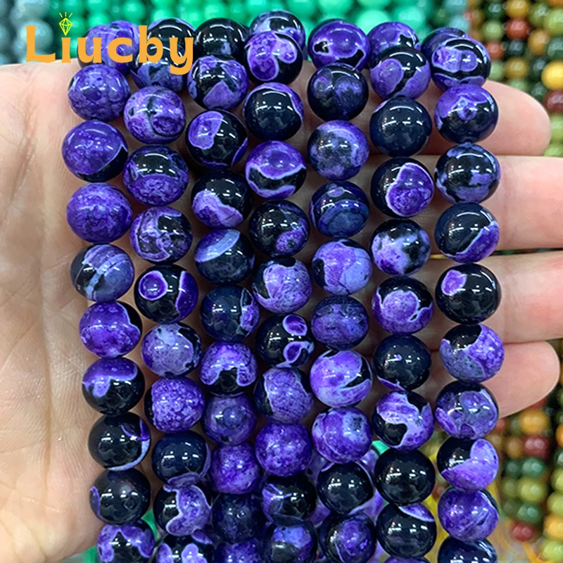 Natural Stone Cracked Dream Dragon Veins Agates Purple Round bead For Jewelry Making DIY exquisite Bracelet 15\
