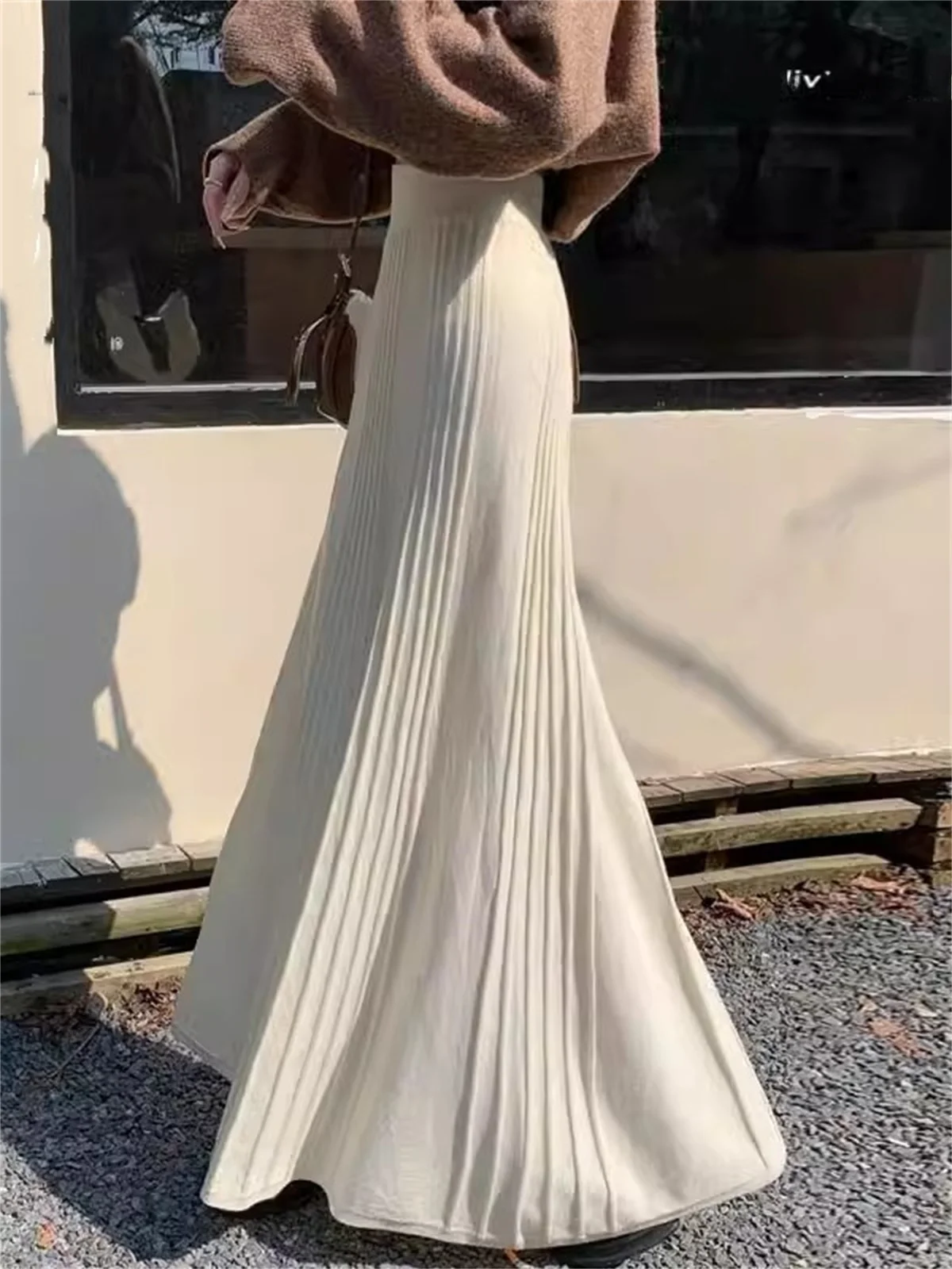 

Осенне-зимняя длинная вязаная юбка А-силуэта с высокой талией, облегающая, женская, повседневная, миди, из полиэстера, для офиса