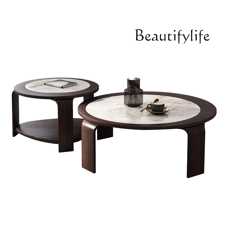 Wabi Sand Slate Coffee Table Size Round Combination Imported Solid Wood Creative Hanging Coffee Table Simple Modern Household