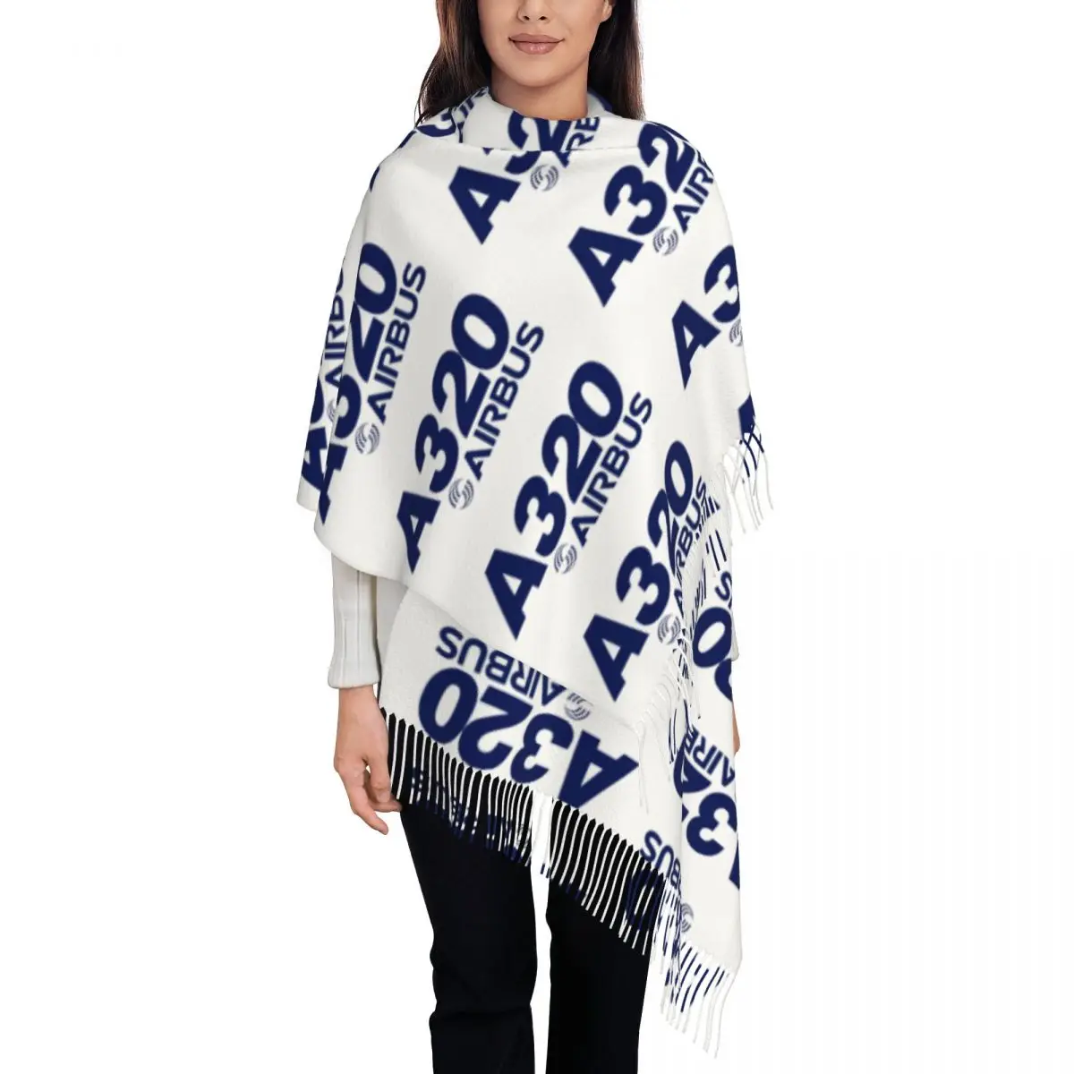 Airbus A320 Logo Scarf Tassel Scarves for Women Soft Warm Shawls and Wraps Long Fall Winter Shawl Wrap