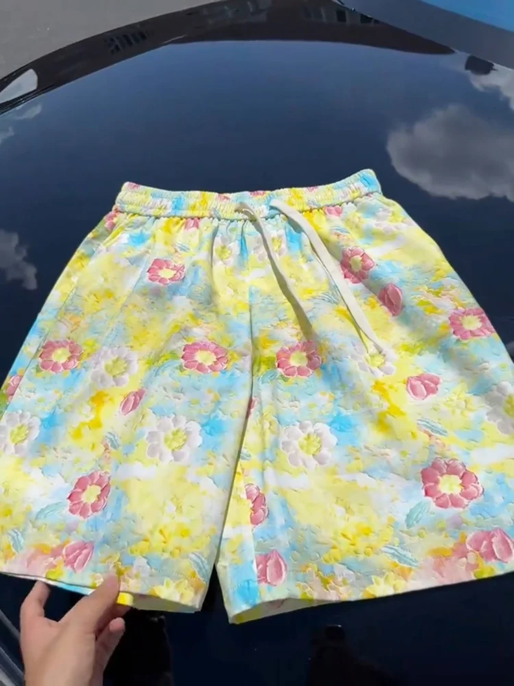 

Hawaii Oil Painting Sle Qui Dry Flower orts Thin Ice Silk Beach Holiday Pants Men Women Summer Lightweight Straight Leg...