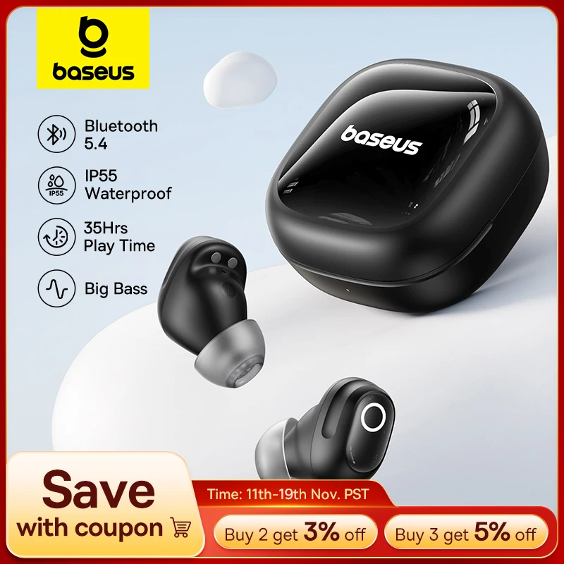 Baseus Bass BD1 couteurs sans fil Bluetooth 5.4 Mini Bean couteurs 38H Playtime IP55 tanche sport casque