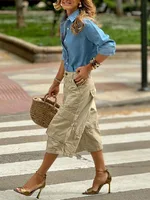 Krisstarsgirls Summer Woman Wide Leg Capris Pants with Pockets 2025 New Trendy Cotton Clothes Loose Cropped Cargo Pants Female - Image 2