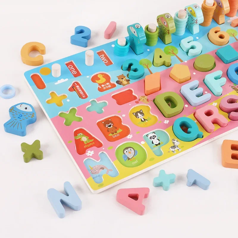 Hot Kids Montessori Educational Wooden Math Toys Children Busy Board Count Shape Colors Match Fishing Puzzle Learning Toys Gifts