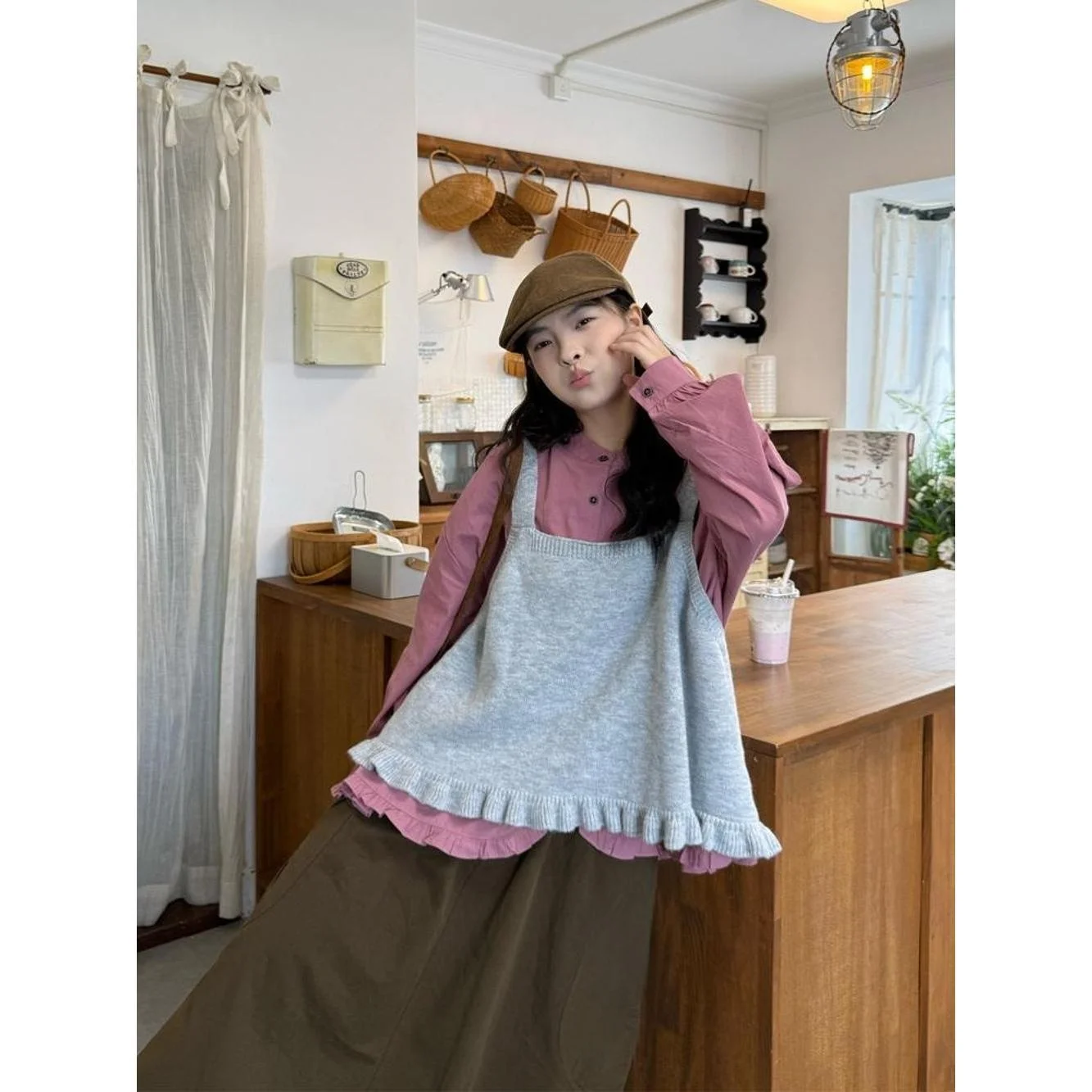 

plus Size Sweet Style Knitted Tank Top Women's Korean Version Long Sleeve Shirt Autumn Set Casual Fashion Ensemble for Adults