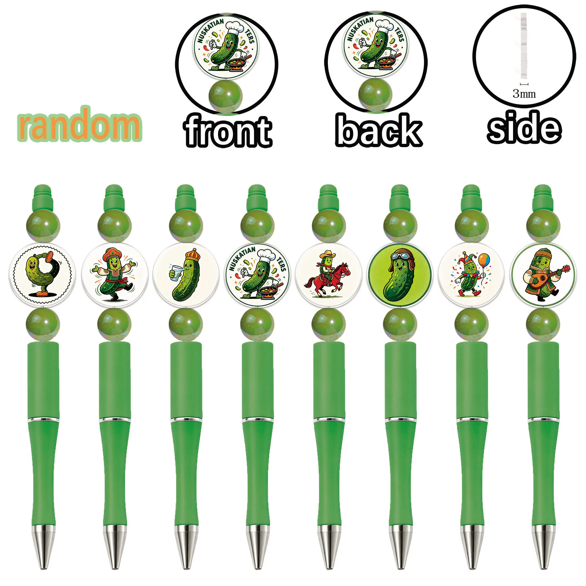 

8 pieces of rotatable smooth ballpoint pens in the shape of pickled cucumbers. Random pattern gift pens.