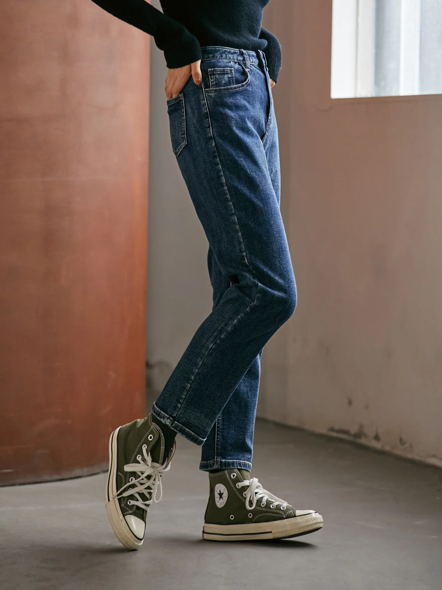 

Женские джинсы VIMIE2023 осенне-зимние, облегающие, с завышенной талией, из высококачественного синего денима, простые, стильные