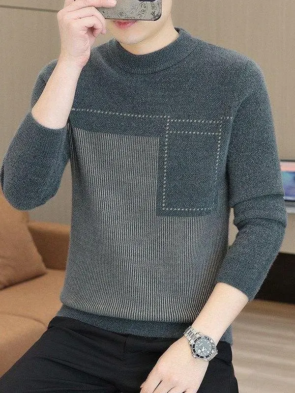 

Мужской осенне-зимний модный вязаный свитер с высоким воротником, повседневный теплый пуловер для молодых мужчин...