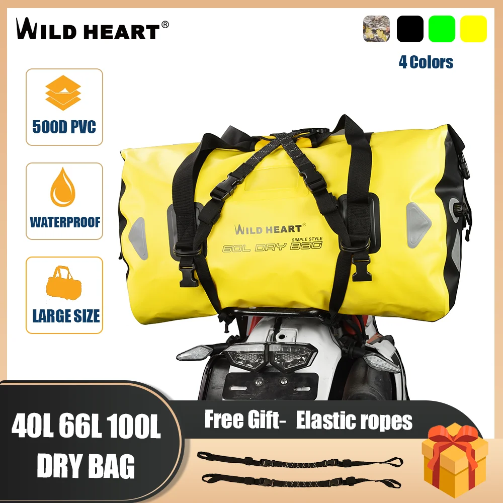 WILD HEART-Bolsa de lona impermeable para motocicleta, bolsa de viaje para acampar, 40L, 66L, 100L, 500D, gran oferta