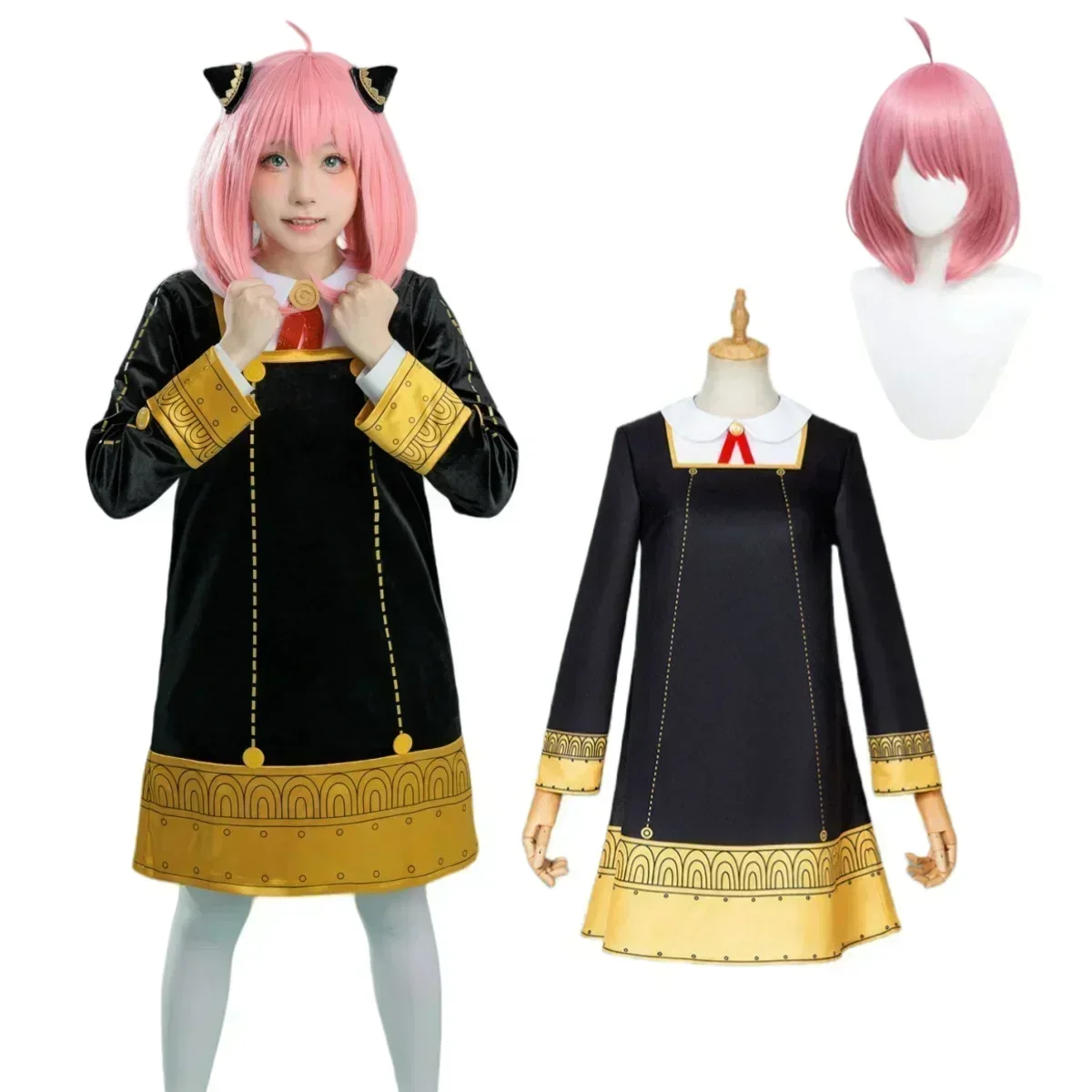 Anya Vervalser Cosplay Kostuum Anime Spion Familie Peuter Kinderkleding Anya Cospla Kawaii Black Dress Party   Halloween Vrouwen