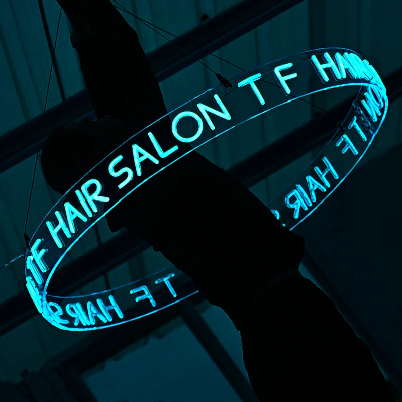 Shop bar Indoor Ceiling Decoration, Circular Neon Lights, LED Luminous Signs, Pendant Lights, Customized