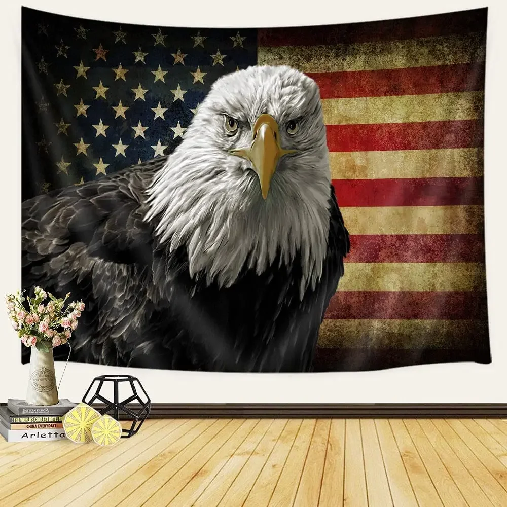 American Flag Tapestry USA Bald Eagle Stars and Stripes Wall Hanging for Bedroom Independence College Dorm Home