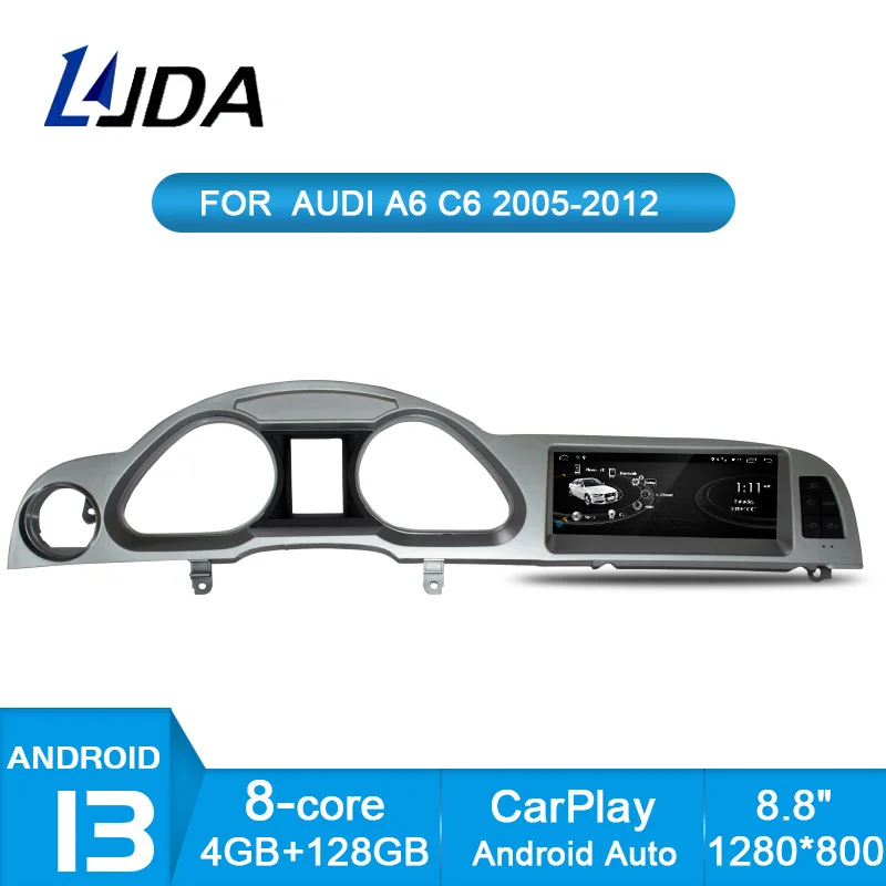 Leitor multimídia carro para Audi, navegação GPS, auto rádio estéreo, DSP Carplay, Android 13, 4 + 128GB, A6 C6 4f 2005-2009 2010-2011