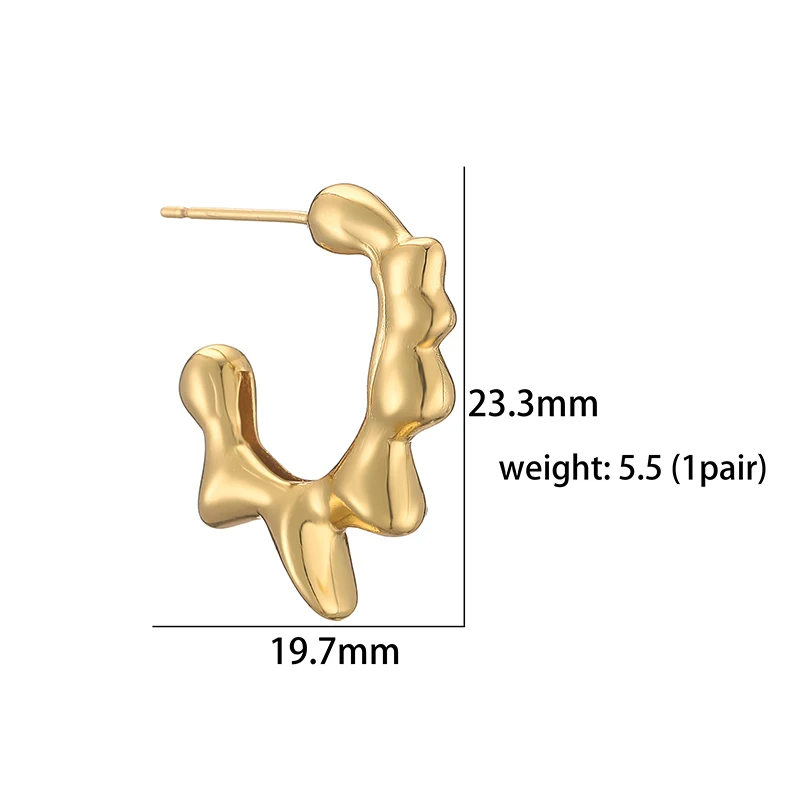 HECHENG-غير النظامية مطروق أقراط مجموعة للنساء ، الملتوية هوب أقراط ، الإبداعية مجوهرات ، الذهب اللون ، هندسية ، Vintage #4