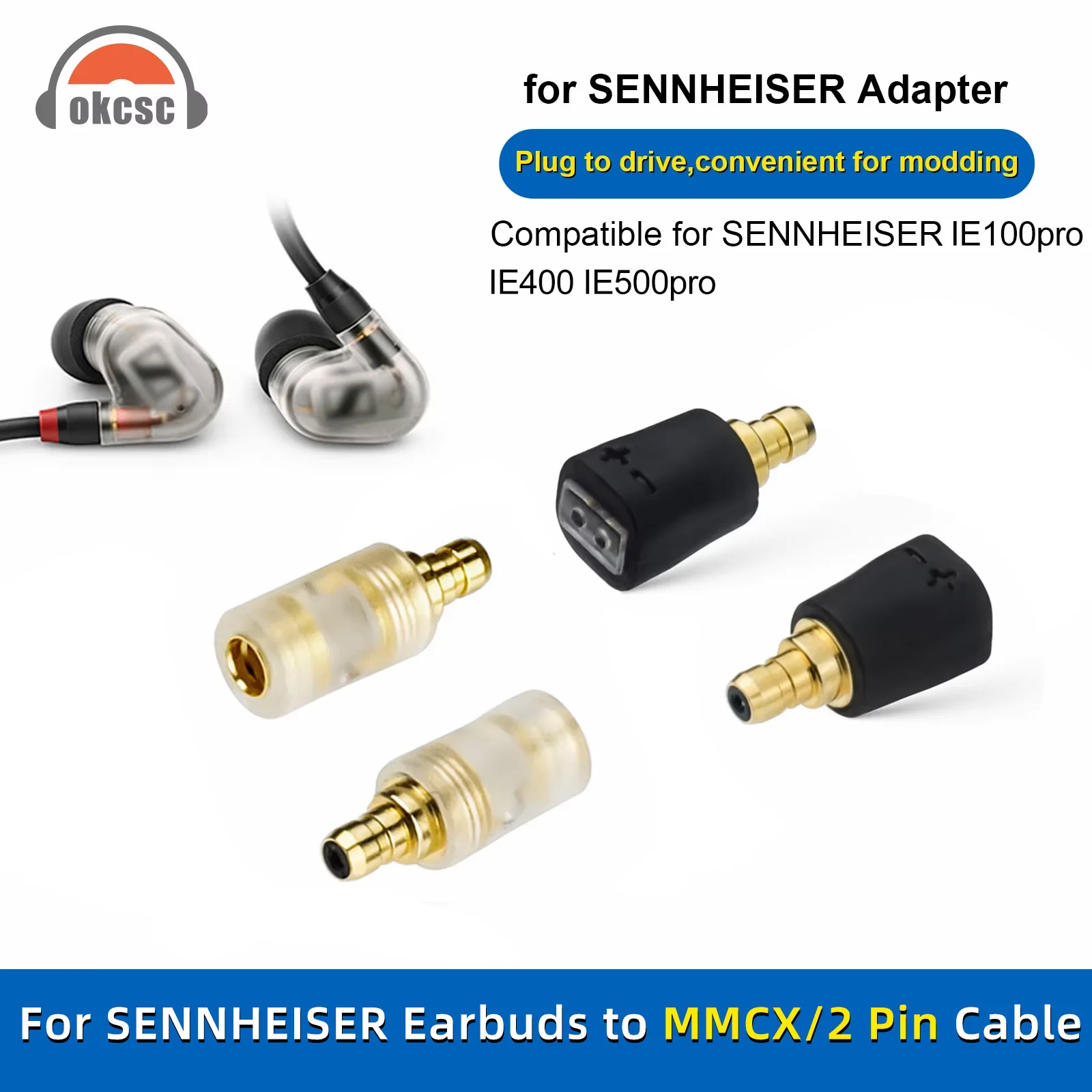 OKCSC Earphone Adapter IE200/IE300/IE600/IE900 AKG N5005 N30 N40 Headset Cable Connector to Sennheiser IE100pro IE400 IE500pro