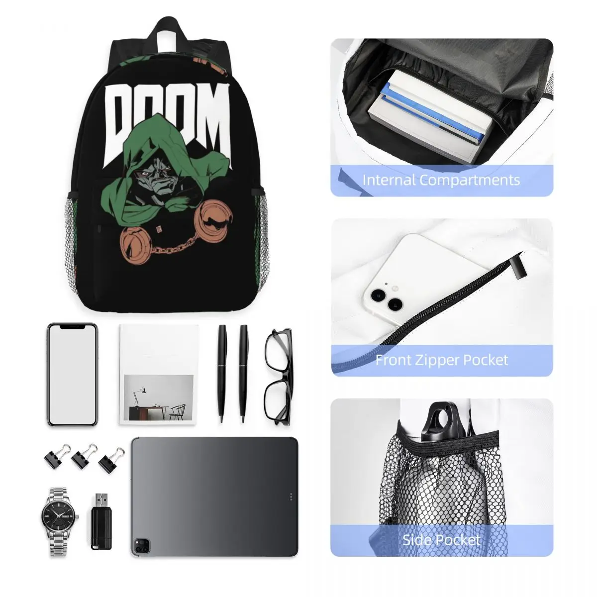 American Rapper MF Doom Mad Villain Music Artist Backpack Hot Sale Daypack Large Capacity BookBag Shoulder BagsSchool Bag