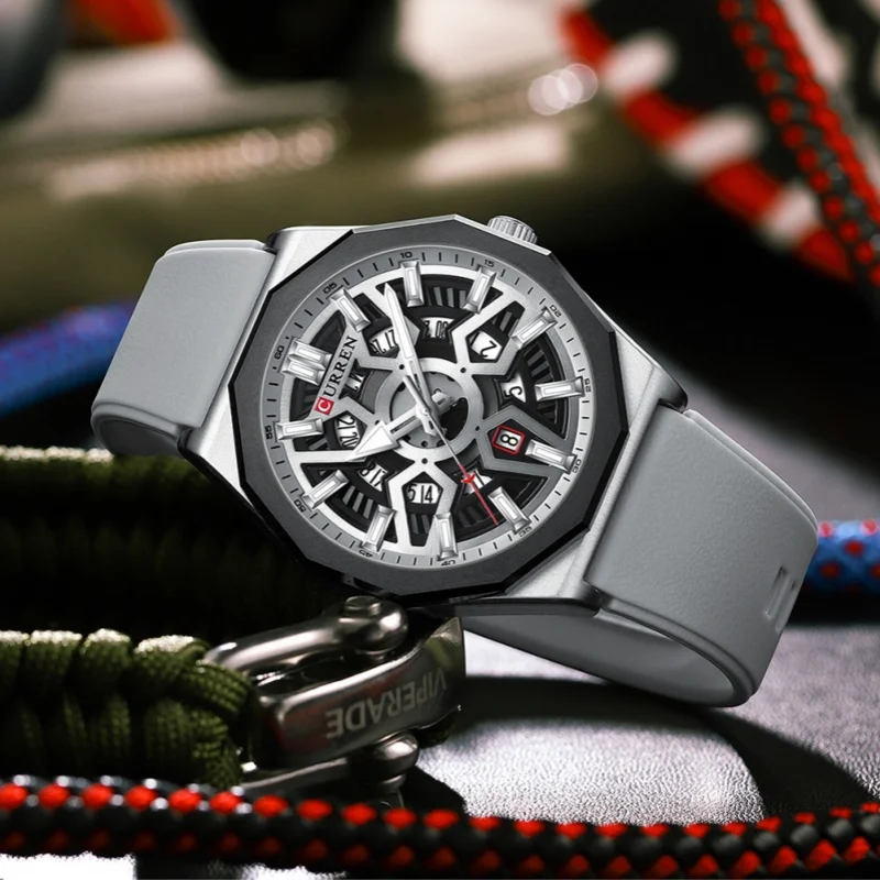 Relojes CURREN 8437 de cuarzo informales para hombre, calendario deportivo, reloj de pulsera con correa de silicona resistente al agua, reloj de moda para hombre, reloj para hombre