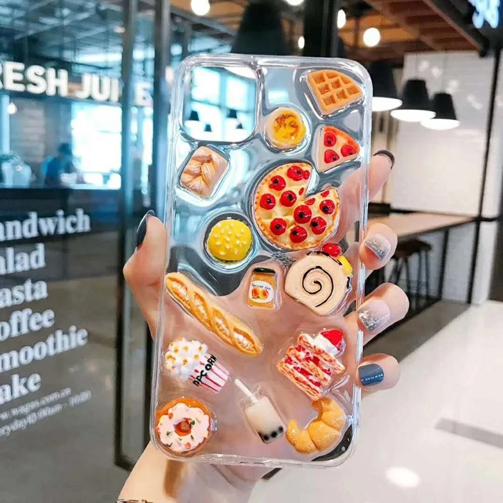 Soft Bread Cake Epoxy Phone Case For iPhone 16 15 14 13 Pro Max Mini 12 Plus X XR XS Max SE20 MiNi 3D Clear Cute Silicone Cover