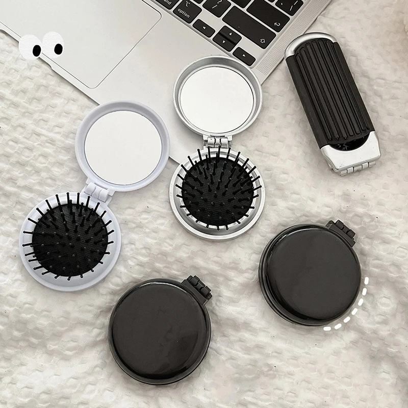 Mini Hairbrus Folding Massage Comb, Head Massage, Anti-Static, escova de cabelo portátil, Girl Hair Combs com espelho