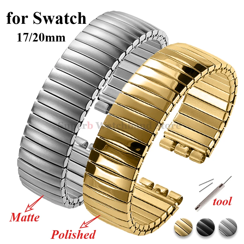 Elastisches Metall-Uhrenarmband für Swatch-Uhrenarmband, 17 mm, 20 mm, Stretch-Erweiterung, Edelstahl-Uhrenarmband, Herren- und Damenarmband-Zubehör