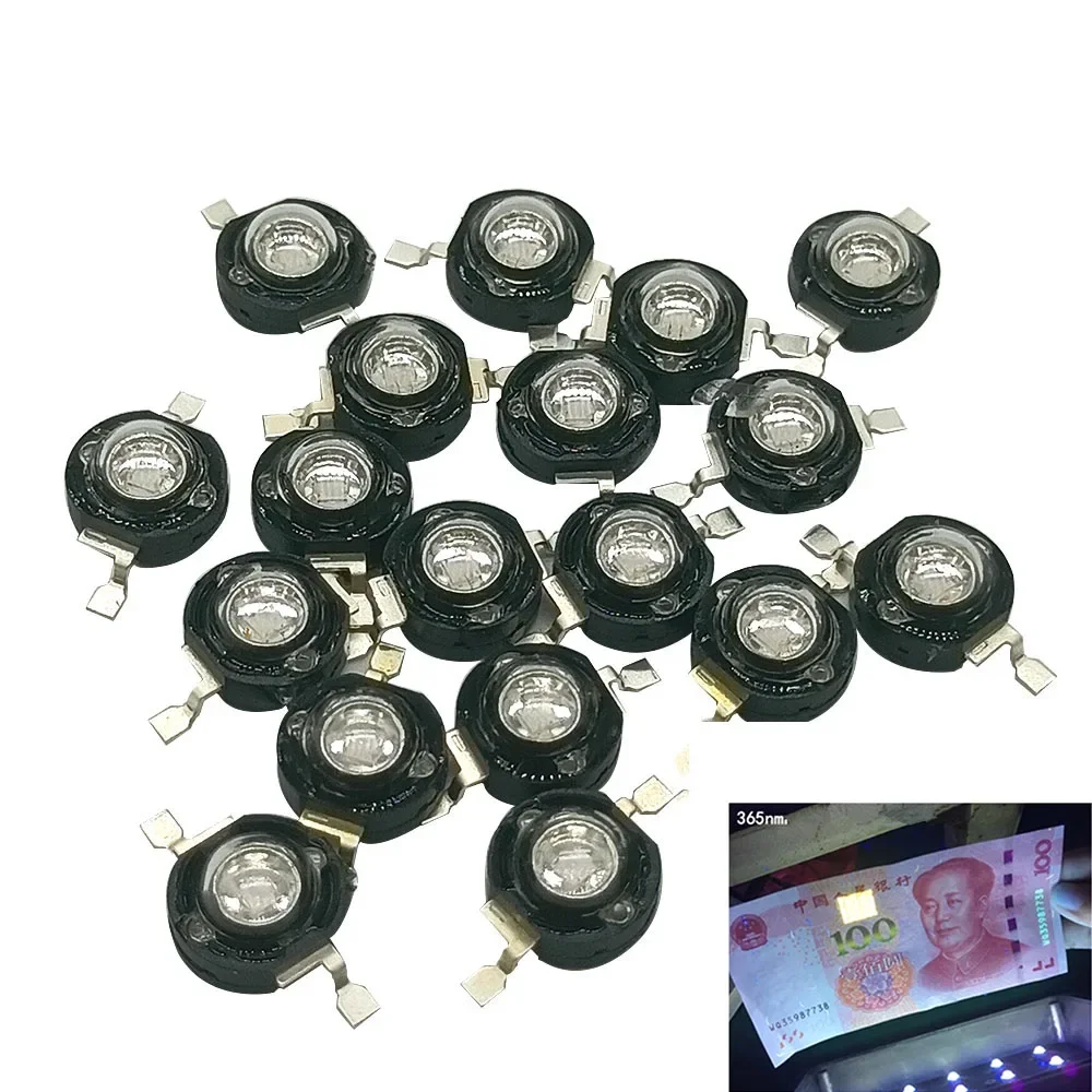 10PCS 3W High-Power Ultraviolet 365-370nm 375-380nm 395-400nm Black White Bracket LED Lights NO/On 20mm Each Chip Led