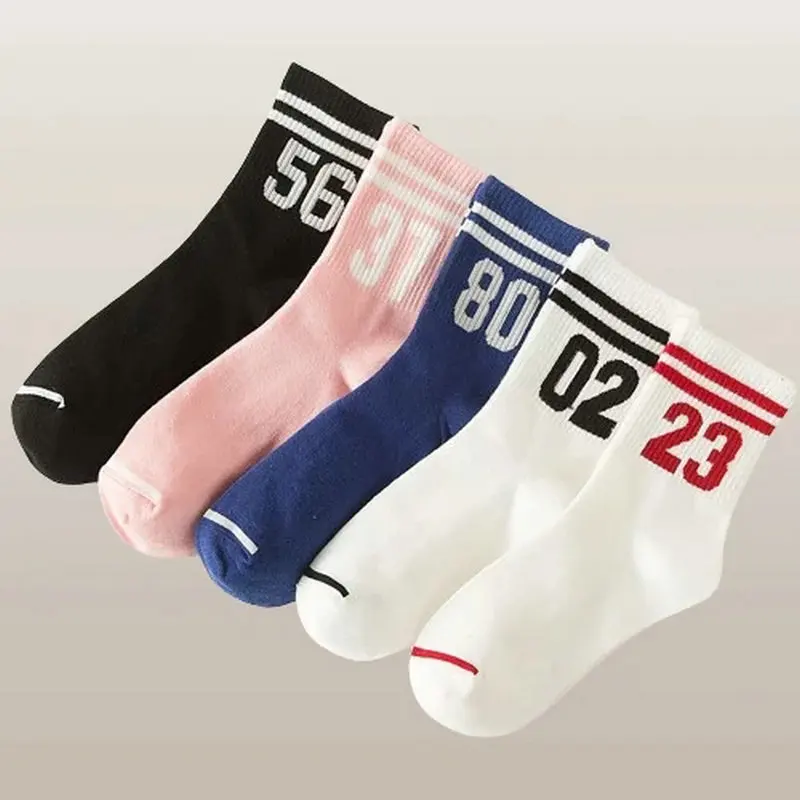 5/10 Pairs Two Bars Digital Middle Tube Socks Two Bars College Style Sports Couple High Quality 2024 New Socks Middle Tube Socks