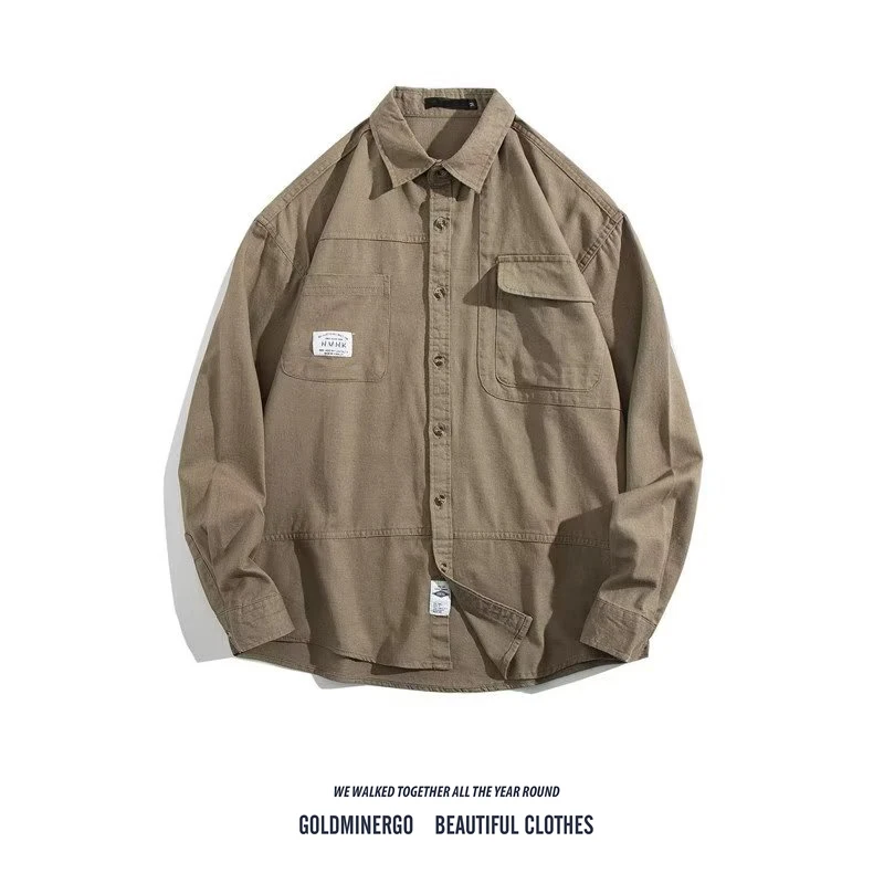 

Мужская свободная универсальная повседневная хлопковая куртка-рубашка в стиле ретро для осени