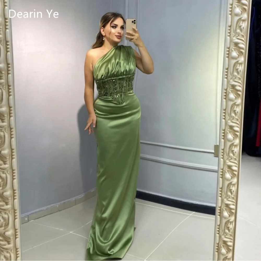 

Customized Saudi Arabia Formal Dress Evening Dearin One-shoulder Column Floor Length Skirts Ruffle Sleeveless Bespoke Occasion D