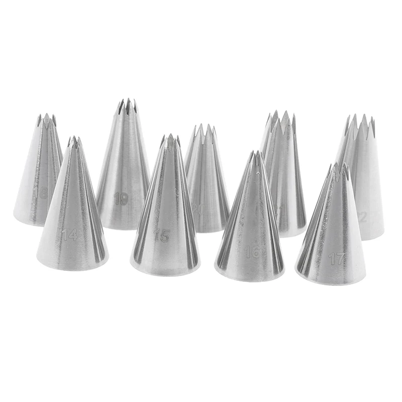 9pcs Open Star Cream Piping Nozzles Cake Decorating Set Metal Pastry Bag Tips