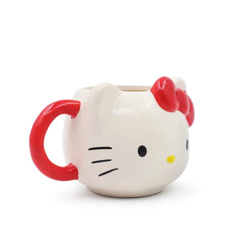 MINISO Disney Hello Kitty Cute Cat Mug Cartoon Bow Milk Cup Ceramic Mug Sanrio Relief Handle Cup Couple Water Cup