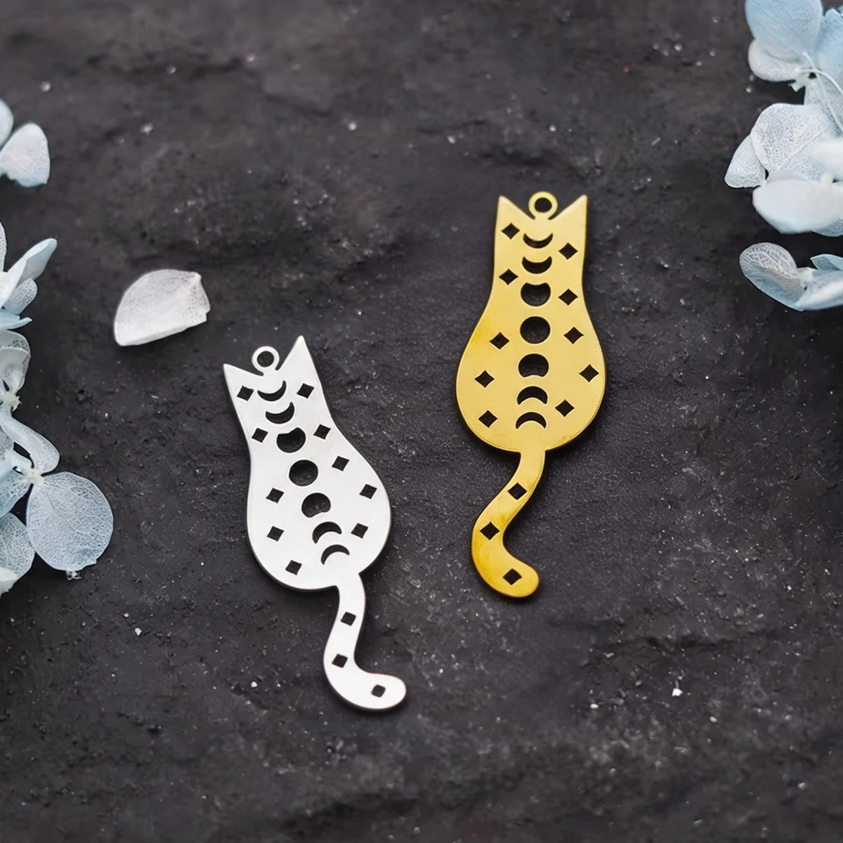 3pcs Cat Moon Phase Charms Stainless Steel Cute Kitten Animal Pendant for DIY Jewelry Making Necklace Earrings Accessories