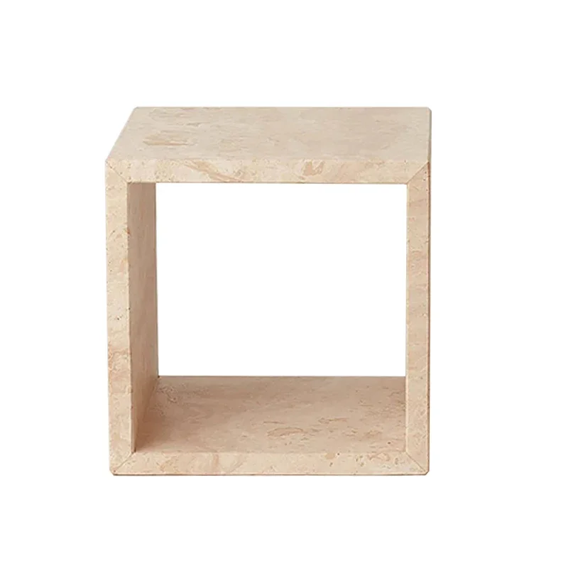 

Italian minimalist sofa art travertine marble bedside small side cabinet light luxury high-end creative corner table