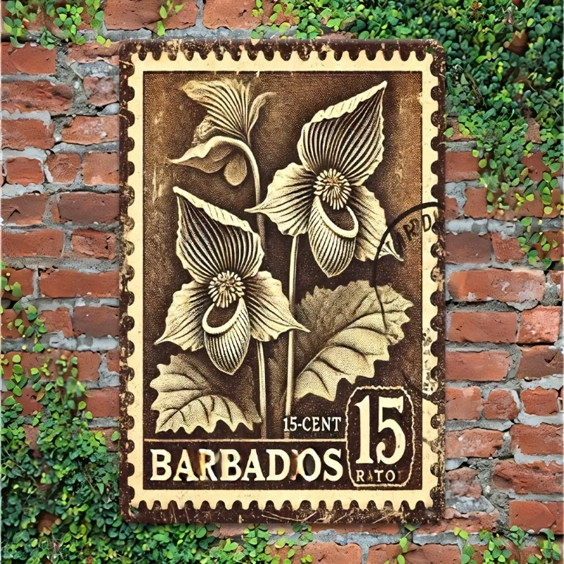 

Barbados Stamp Vintage Metal Sign, Aluminum 15-Cent Stamp Design, Multipurpose Wall Hanging Decor, Decorative Wall Poster