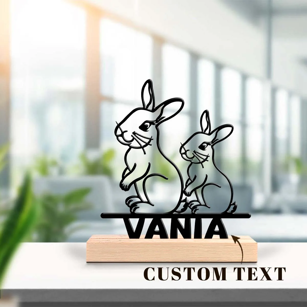 1pc Personalized Desktop Metal Ornaments Customizable Content Equipped with Wooden Base Unique Desktop Decoration Custom Gifts