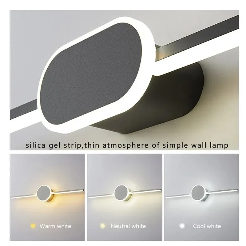 Lampe LED en noir et blanc pour miroir, design moderne, éclairage d'intérieur, idéal pour une chambre à coucher, 40/60cm