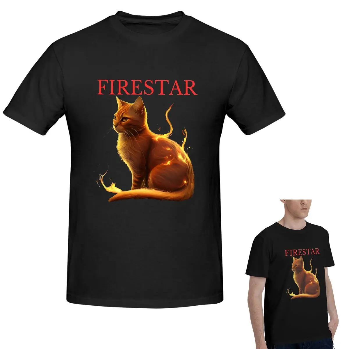 

100% хлопок Warrior Cats-футболка Firestar, мужская модная футболка большого размера, мужские летние рубашки с круглым вырезом, топы, S-6XL